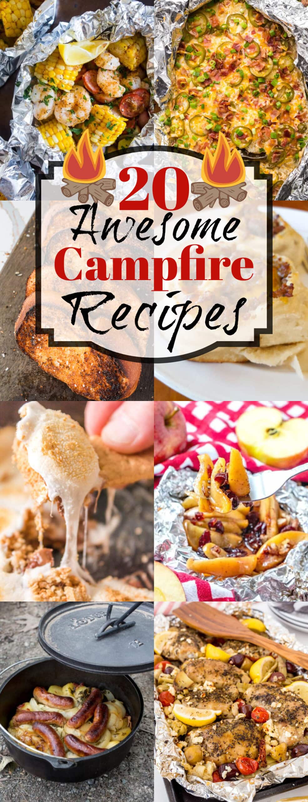 Collage of 20 Awesome Campfire Recipes. 