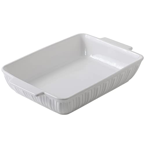 FE Baking Dish, 11"x 8"Rome Pillar Casserole Dish, 3.38 Quart Lasagna Pan with Handles, Ceramic Rectangular Baking Pan for Dinner & Banquet (Ivory White)