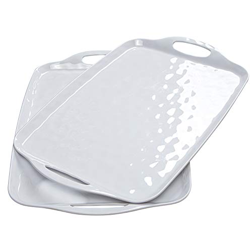 Tray with Handles, Large Rectangle Melamine Serving Platter Set of 2, Pure White (19&rdquo; x 12&rdquo;)