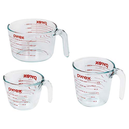 Pyrex Essentials (3-Pack) Glass Measuring Cups Set, (1, 2 & 4 Cup)