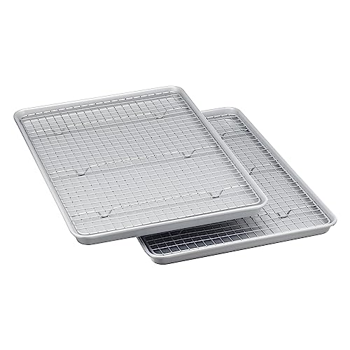 Ceramic Nonstick Baking Sheets & Cooling Rack Set, Non-Toxic, Half Sheet Size, 2-Pack, Gray