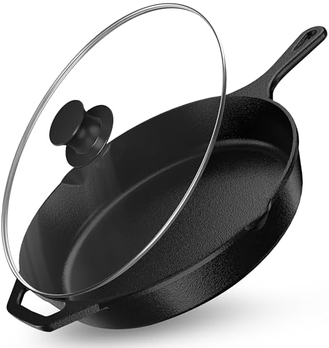 12 inch Saute Fry Pan Pre-Seasoned Cast Iron Skillet With Lid