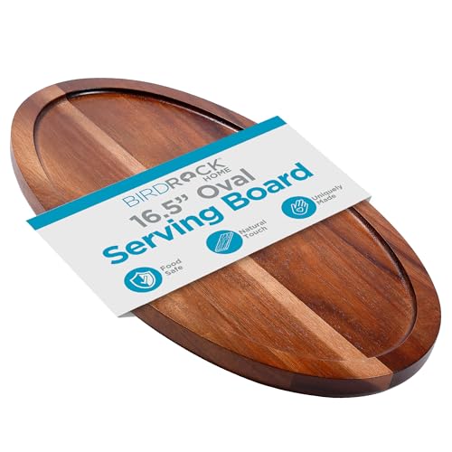 Acacia Wooden Cheese Serving Board with Handle, 16.5", Oval