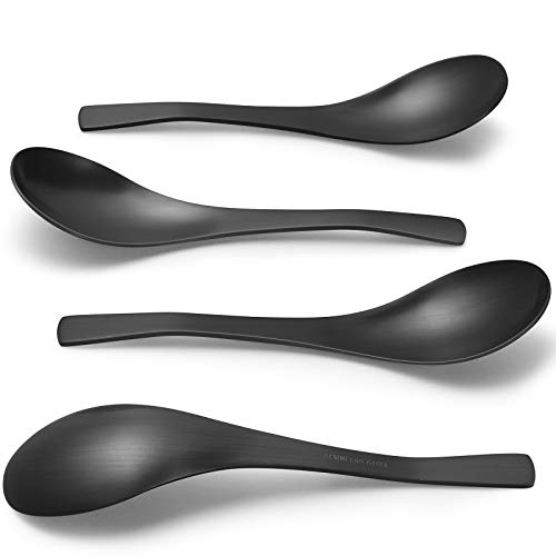 Matte Black Thick Heavy-Weight Soup Spoons, Stainless Steel Soup Spoons,, Set of 6