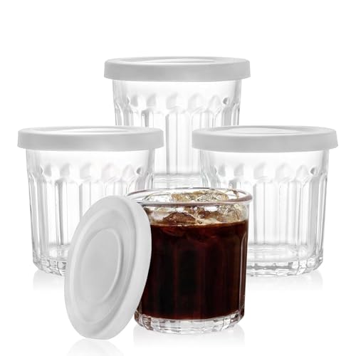Glass Cups with Lids Set of 4, 14oz