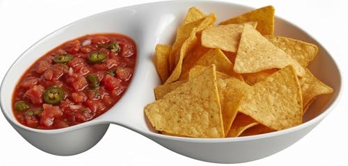 Chip and Dip Serving Set Melamine Tray Divided Platters (White)