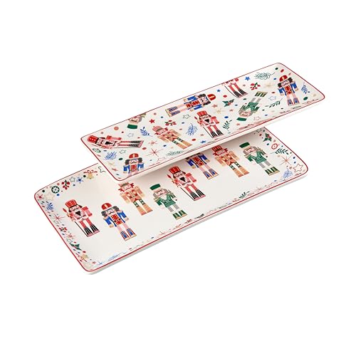 Christmas Ceramic 14 inch Rectangular Serving Platter, Set of 2