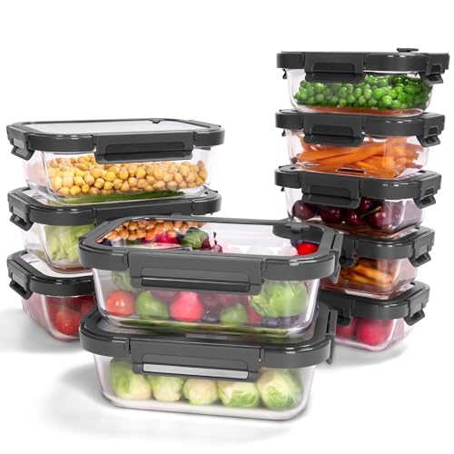 10-Pack Glass Food Storage Containers with Tempered Lids