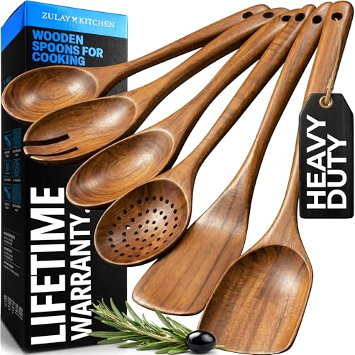 6-Piece Wooden Spoons for Cooking - Smooth Finish Teak&nbsp;