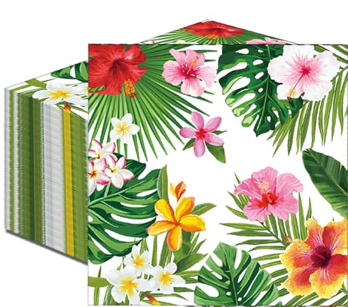 50 Count Tropical Hibiscus Floral Greenery Paper Napkins