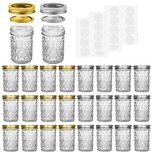 Mason Jars, 8 OZ Mason Jars Canning Jars Jelly Jars With Regular Lids and Bands, Ideal for Jam, Honey, Wedding Favors, Shower Favors, Baby Foods, DIY Magnetic Spice Jars, 24 Pack By SPANLA