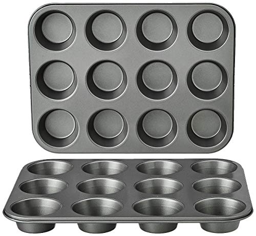 Nonstick Round Muffin Baking Pan, 12 Cups, Set of 2, Gray