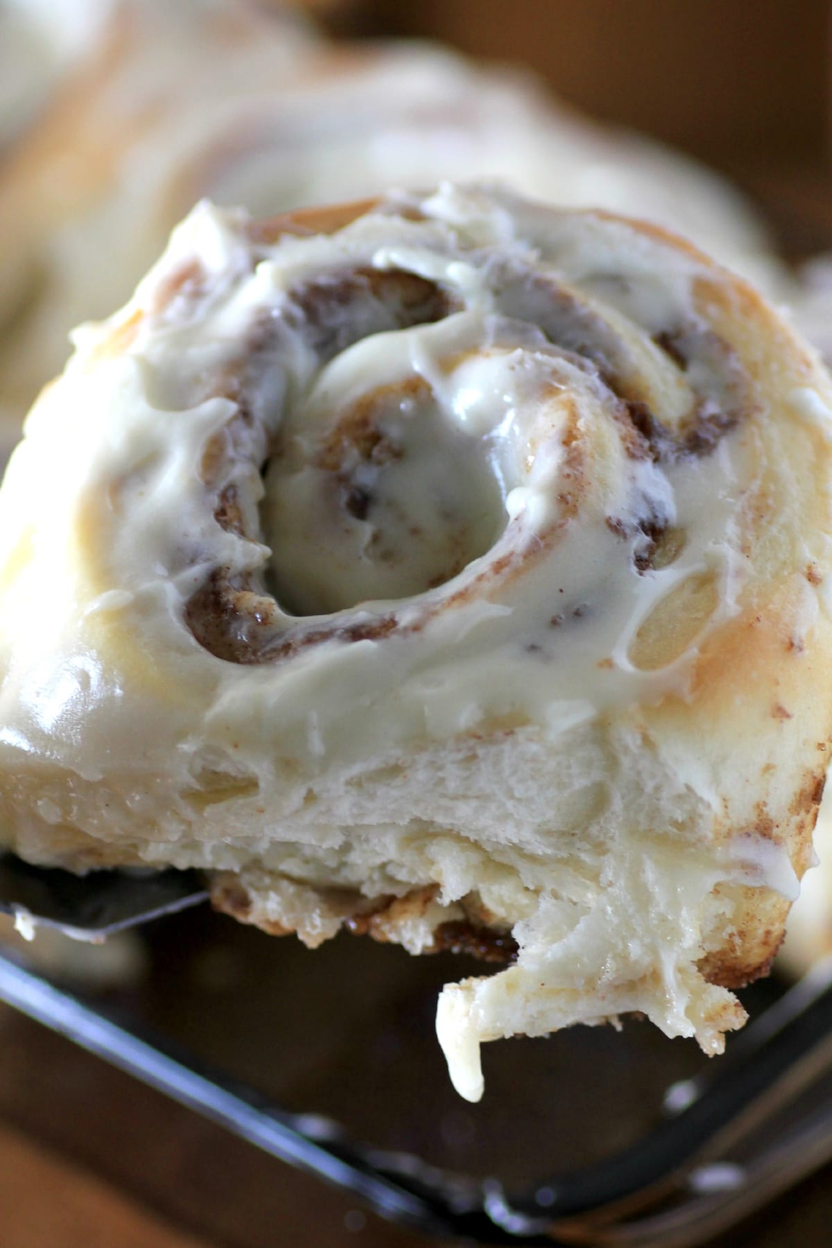Close-up shot of a Copycat Cinnabon Cinnamon Roll. 