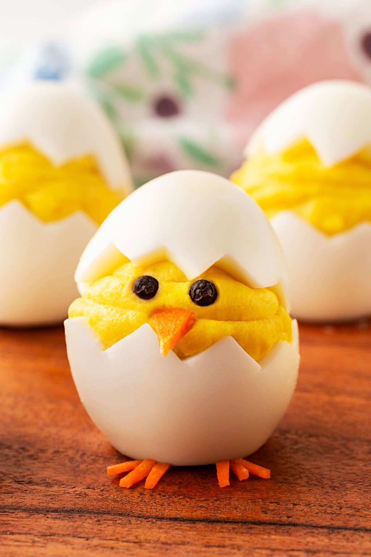 Deviled Egg Chick on a board. 