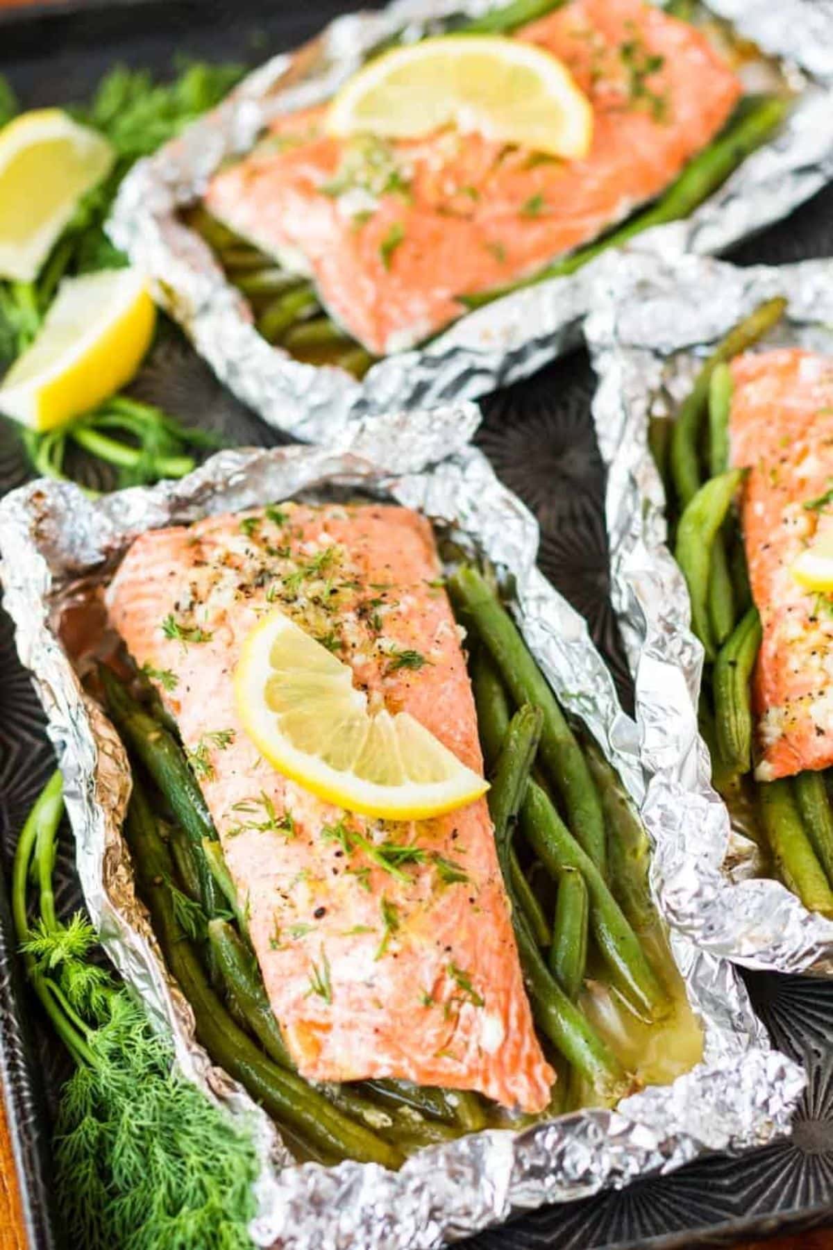 Salmon and asparagus in foil.