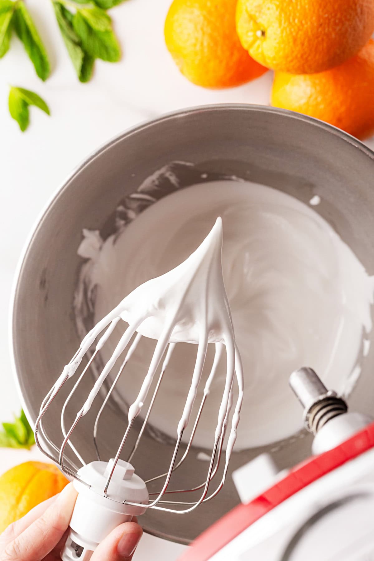 Showing the whipped meringue. 